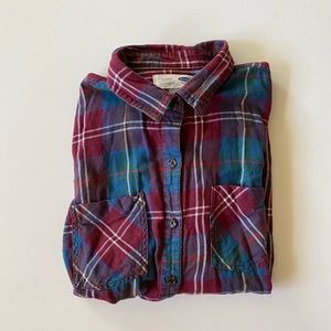 Old navy burgundy plaid button down top small